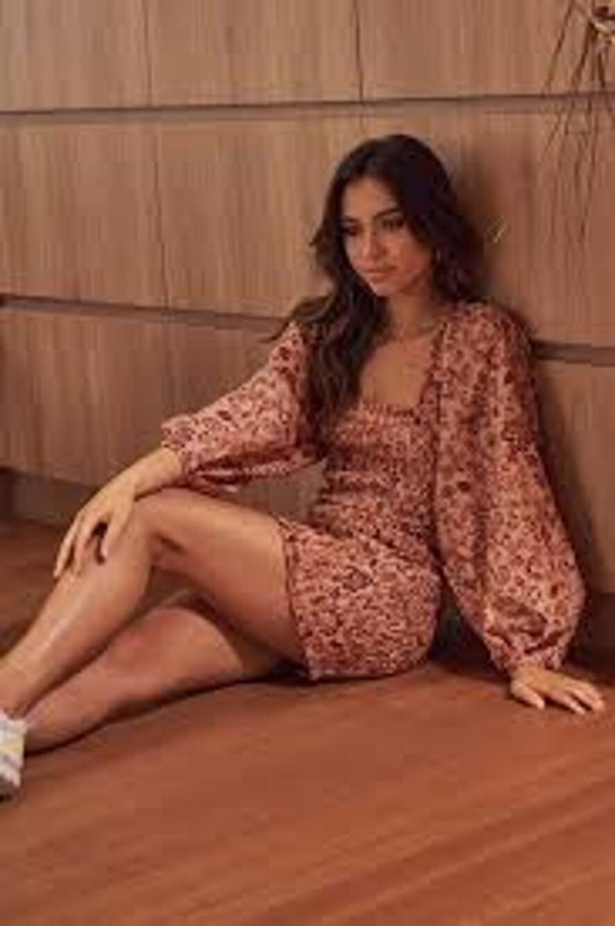 FREE PEOPLE Smock it to Me Mini Dress Puff Sleeve BOHO PRAIRIE FEMININE Size L